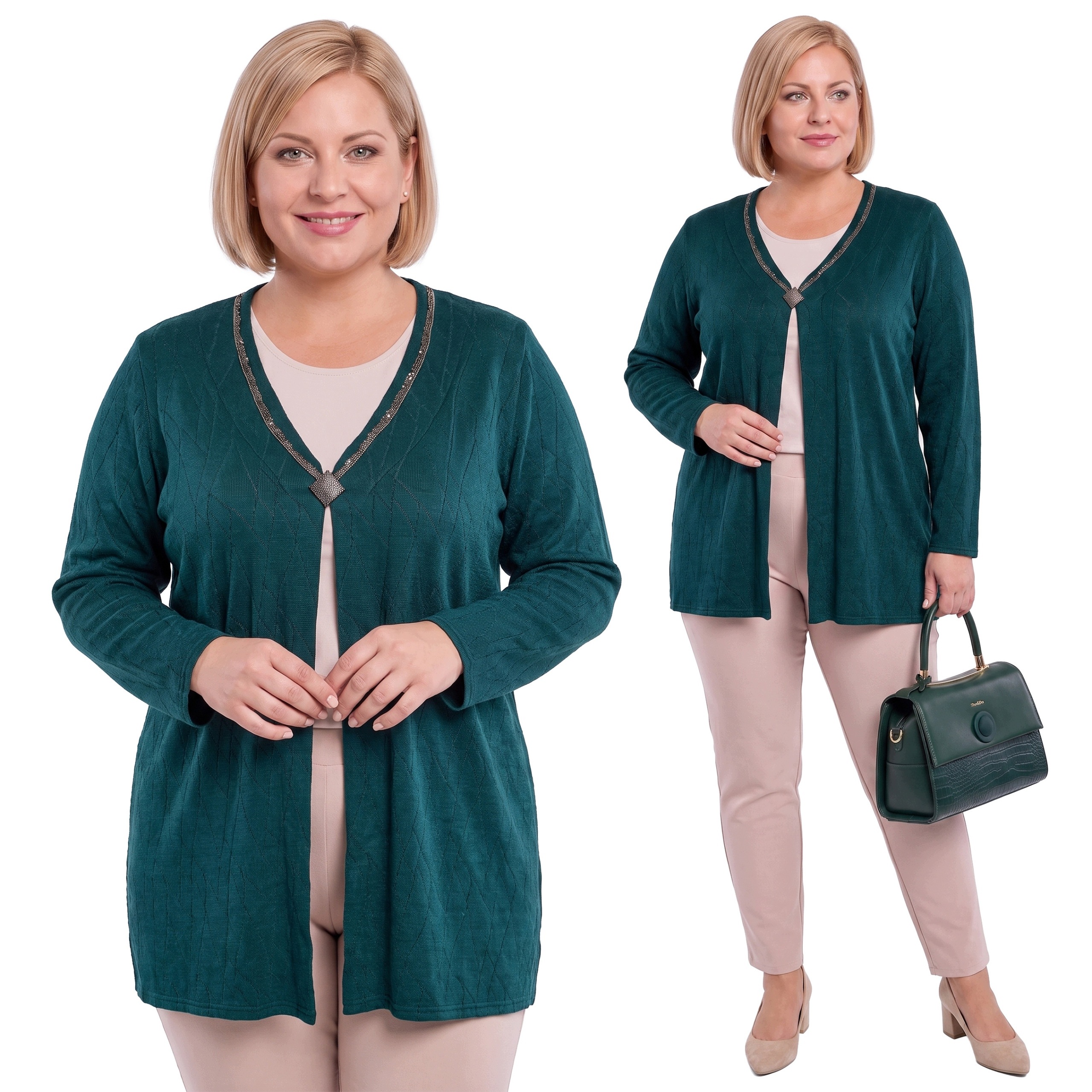 Zelený svetr s odnímatelnou broží plus size velikost 60/62