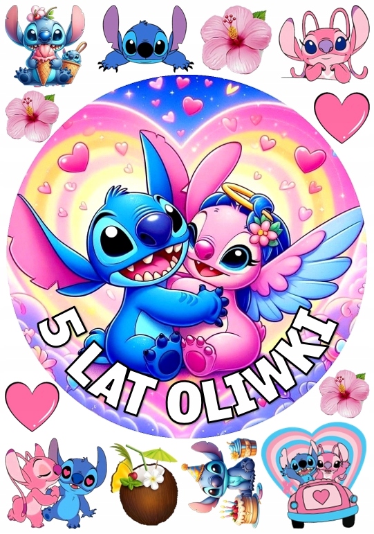 OPŁATEK NA TORT LILO I STICH STICZ STITCH + POSTACIE + TEKST Marka Tortowe Ozdoby