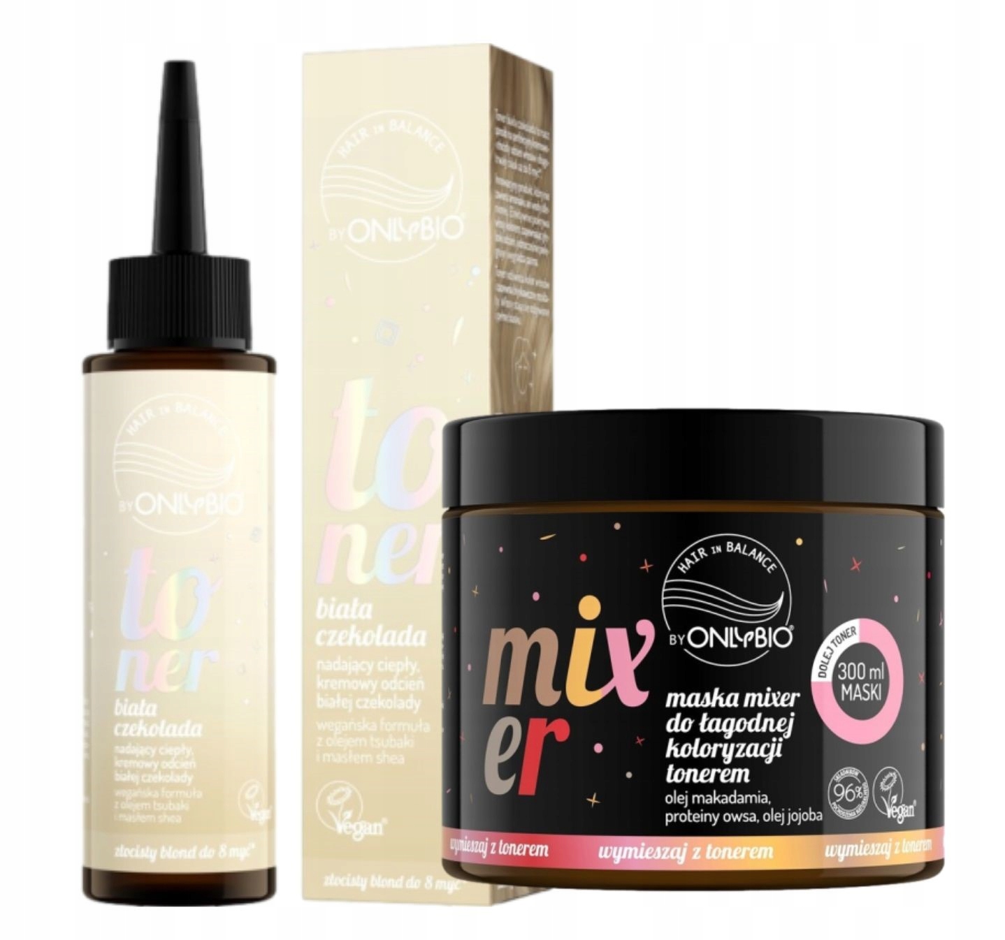 Sada Onlybio Toner na vlasy Barva Bílá Čokoláda Mixer Maska