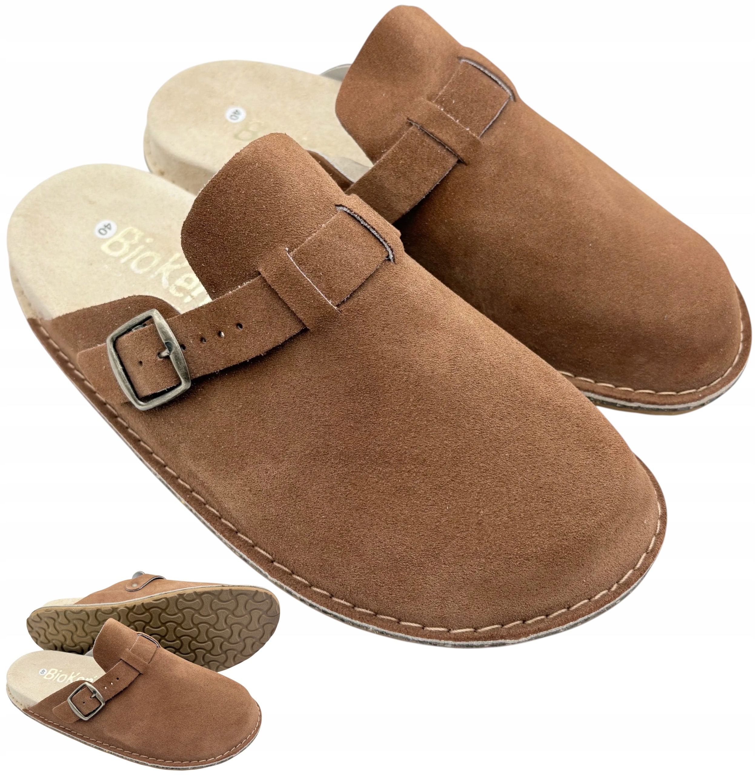 Nazouváky kožené pohodlné semišové BioKen Fusbet Tabacco