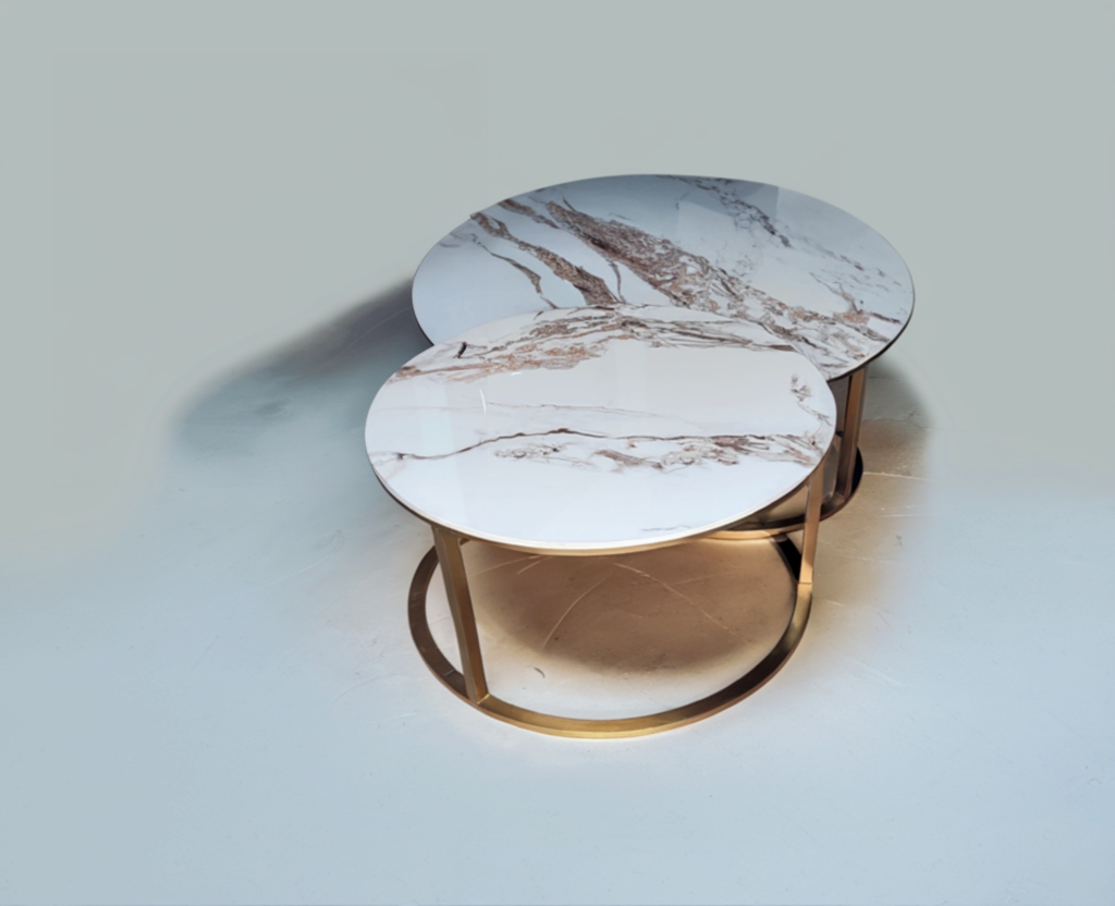 Sada 2 konferenčných stolíkov glamour Kameň mramor Zlaté nohy 80CM/60CM