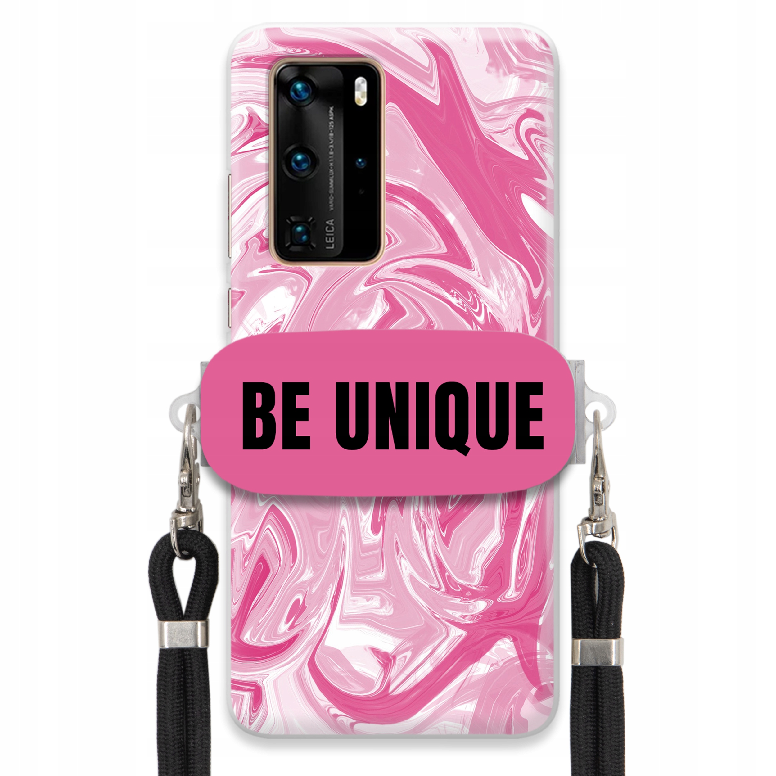 Puzdro pre Huawei P40 Pro Case držiak na šnúrku Čierna Ružová Mramor Be Unique