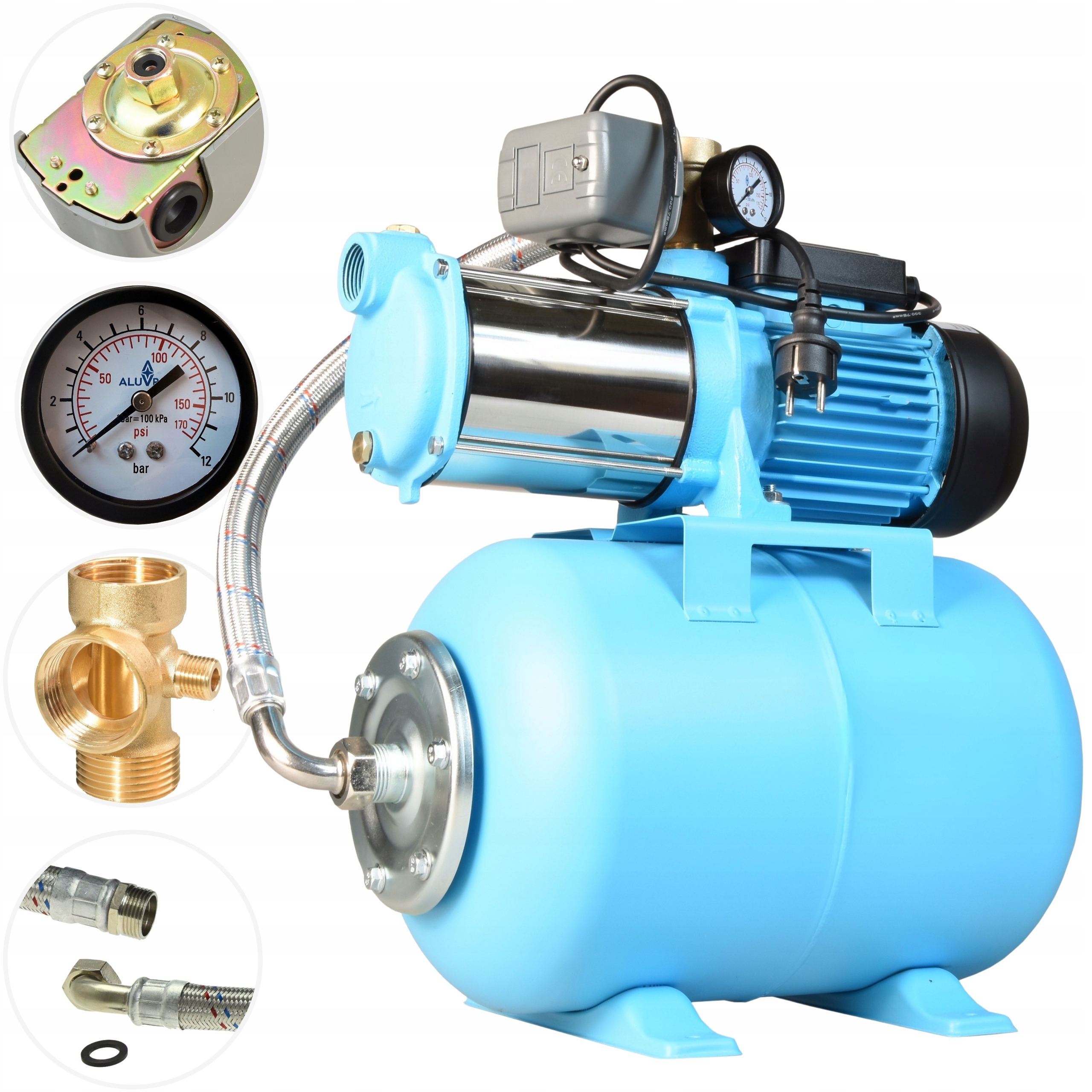 Hydrofor Na Vodu Hydroforová Pumpa 1300W Inox Nádrž 24L Sada 100 L/min