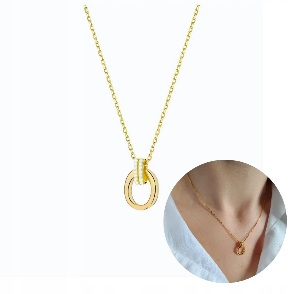 Stříbrný Řetízek S Přívěskem Pozlacený Stříbro 925 Ovál S Kamínky