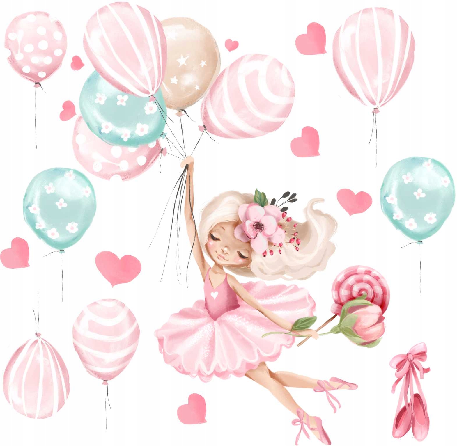 NAKLEJKA NA ŚCIANĘ DUŻA BALETNICA BALONY 100x65 CM