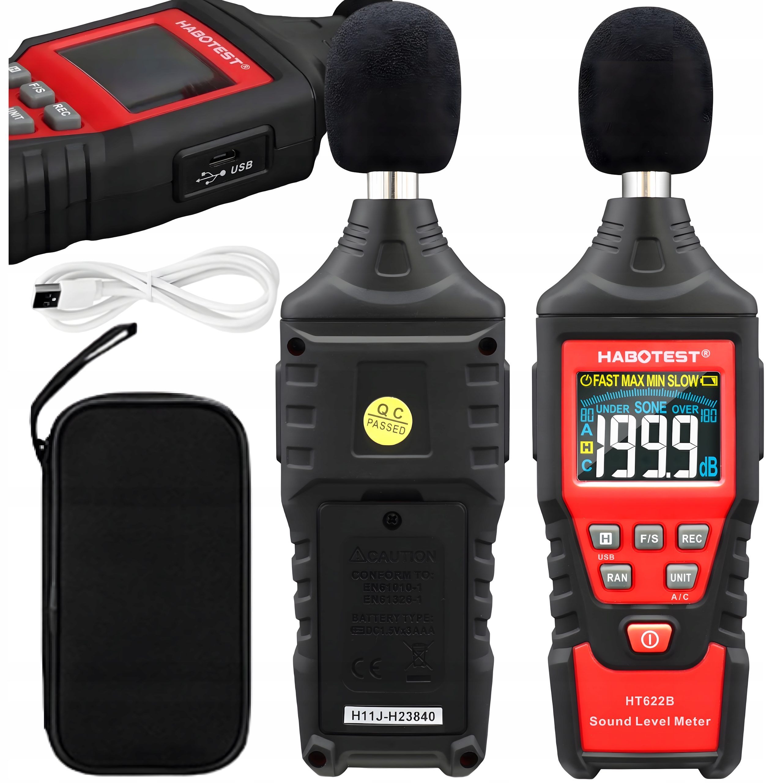 Habotest Digitální měřič hluku a decibelů, sonometr, Usb decibeloměr