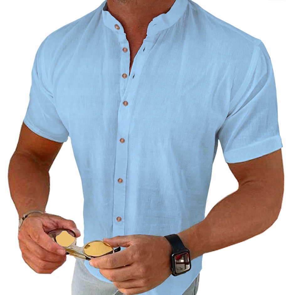 Pánská košile Lněná Len Casual každodenní stojáček