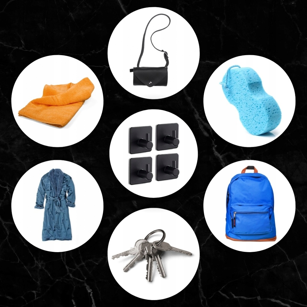 4x WIESZAK HACZYK SAMOPRZYLEPNY NA RĘCZNIKI CZARNY Głębokość 14 mm