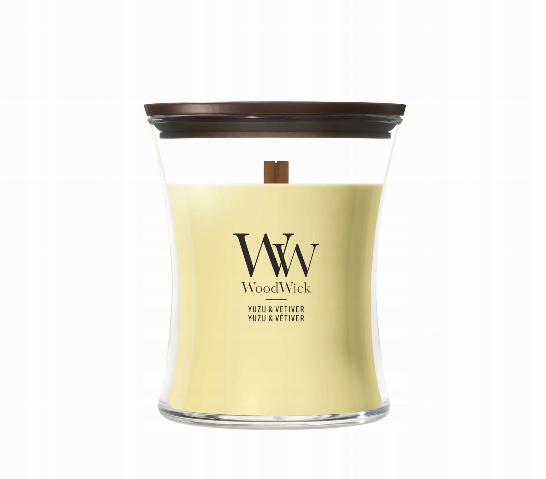 Střední vonná svíčka WoodWick Yuzu & Vetiver