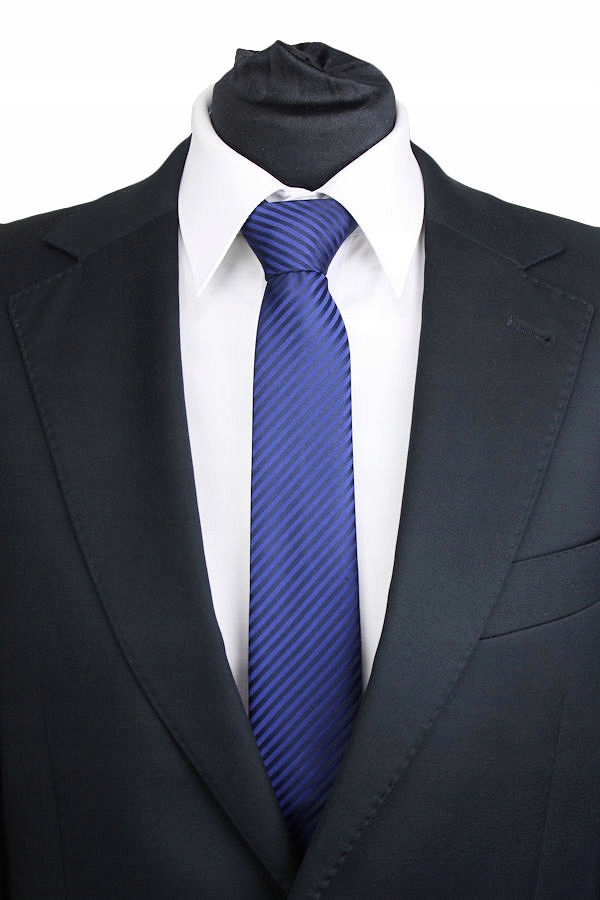 WĄSKI MĘSKI KRAWAT SLIM 6 cm GRANATOWY W PRĄŻKI