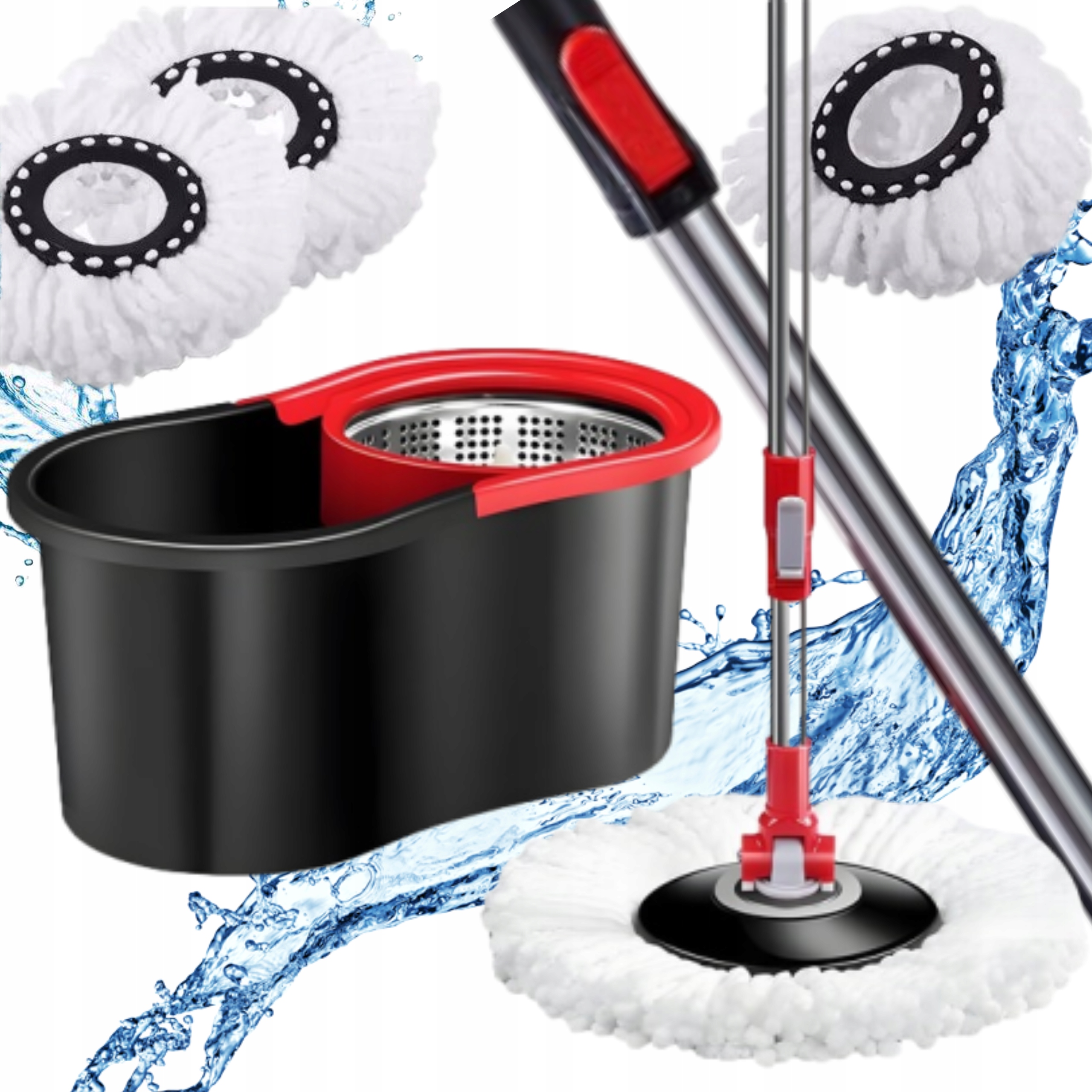 Levně Rotační rotační Mop Spin Turbo 360 Návleky 3v1 Mikrovlákno Kbelík Set