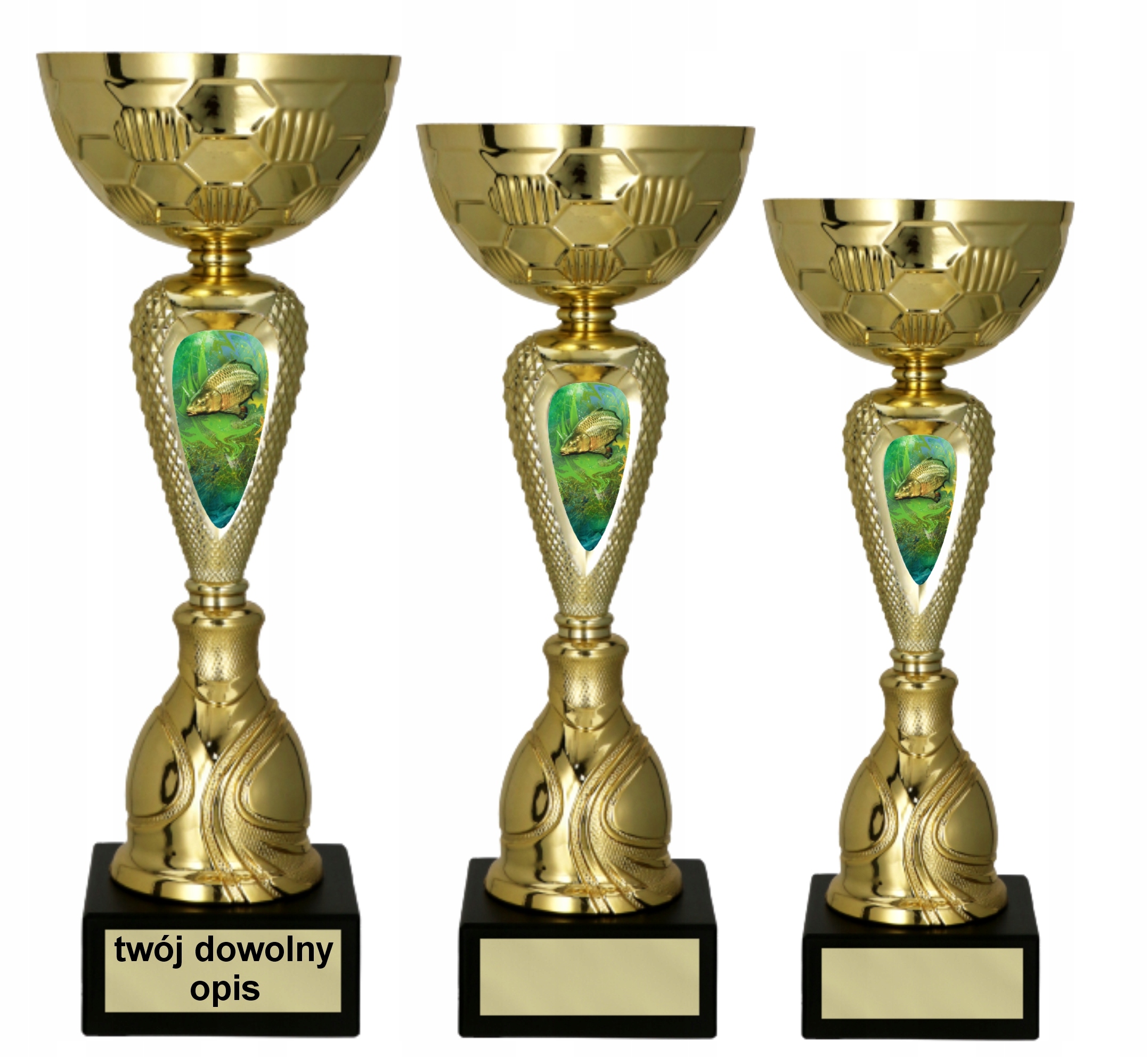 Sada rybářských pohárů 3 ks Ryby kapr barva cedulka 34, 32, 29