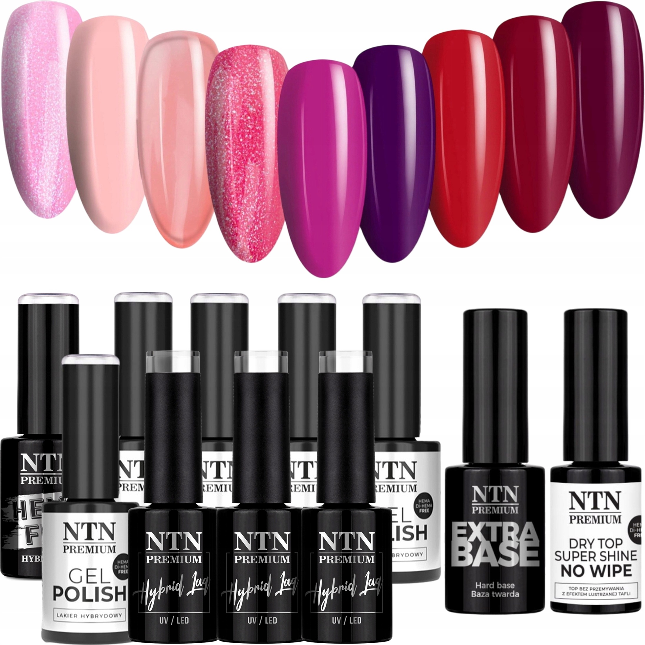9x Lakier Hybrydowy Ntn Viral Colors Collection Baza Top Zestaw
