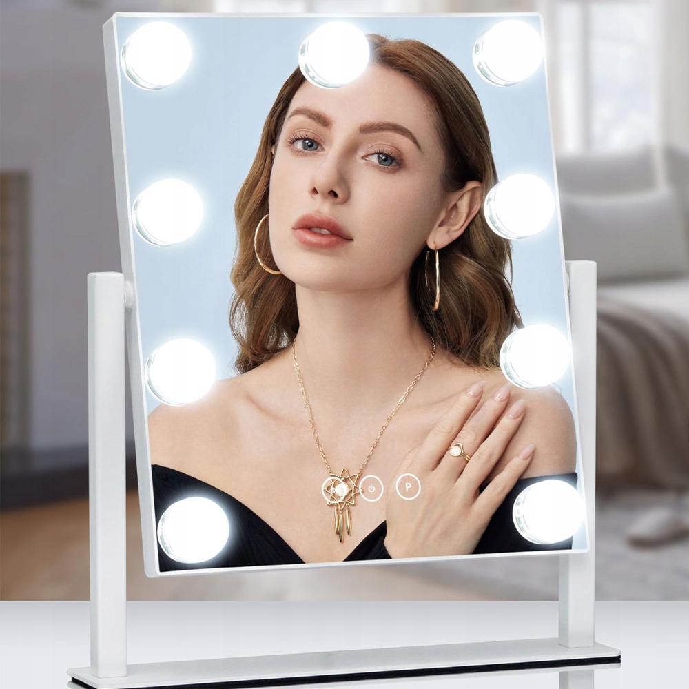 Lusterko Kosmetyczne Hollywood Stojące Lustro Do Makijażu Led 9 Żarówek