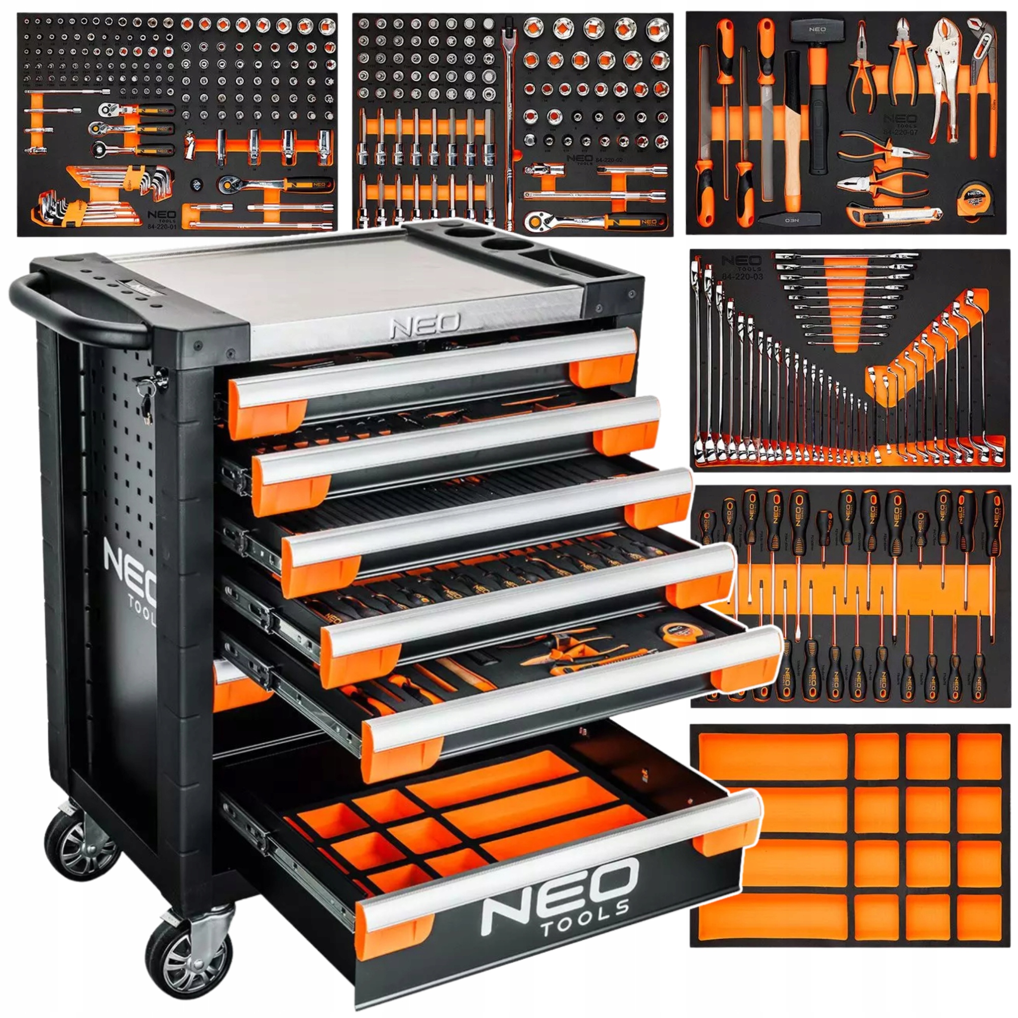 Szafka narzędziowa z wyposażeniem PRO 330 el. 7 szuflad NEO TOOLS