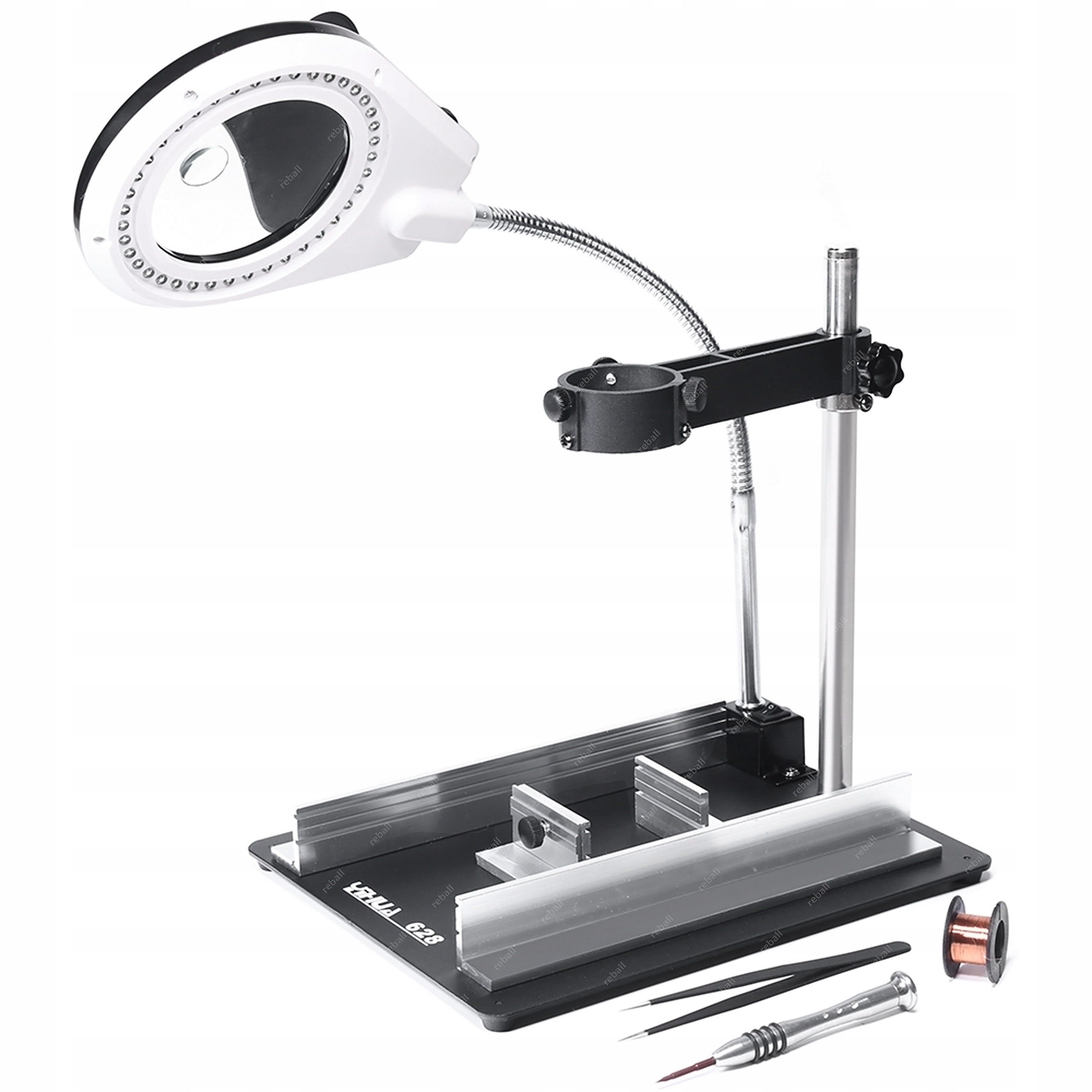 Držák Na Pažbu Hot Air Stanice Stolek Bga Smd Třetí Ruka Lupa 8X Led 40X