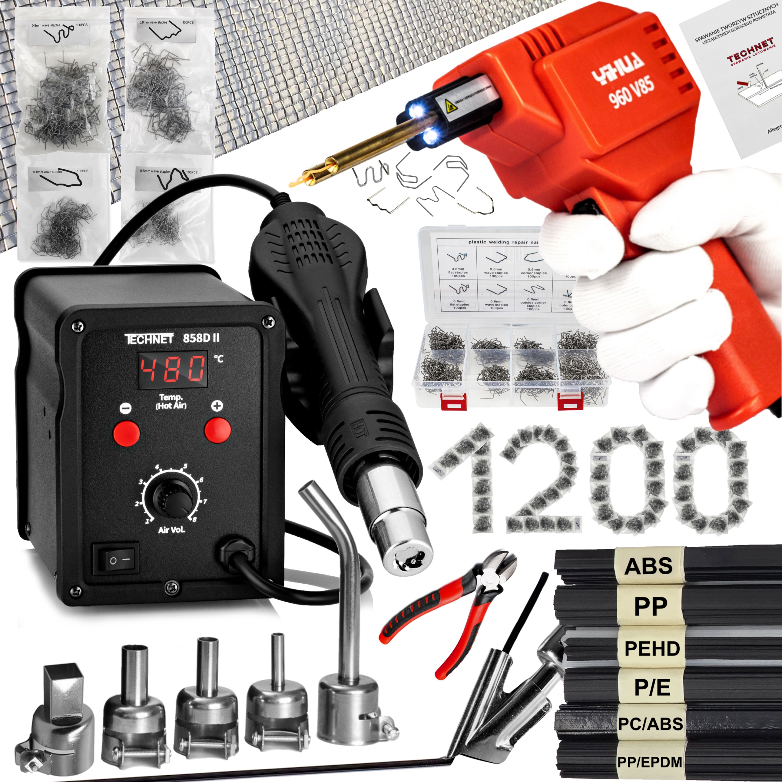 Spawarka do Plastiku Mocna Zszywarka Zgrzewarka x1200 Zszywki Zestaw