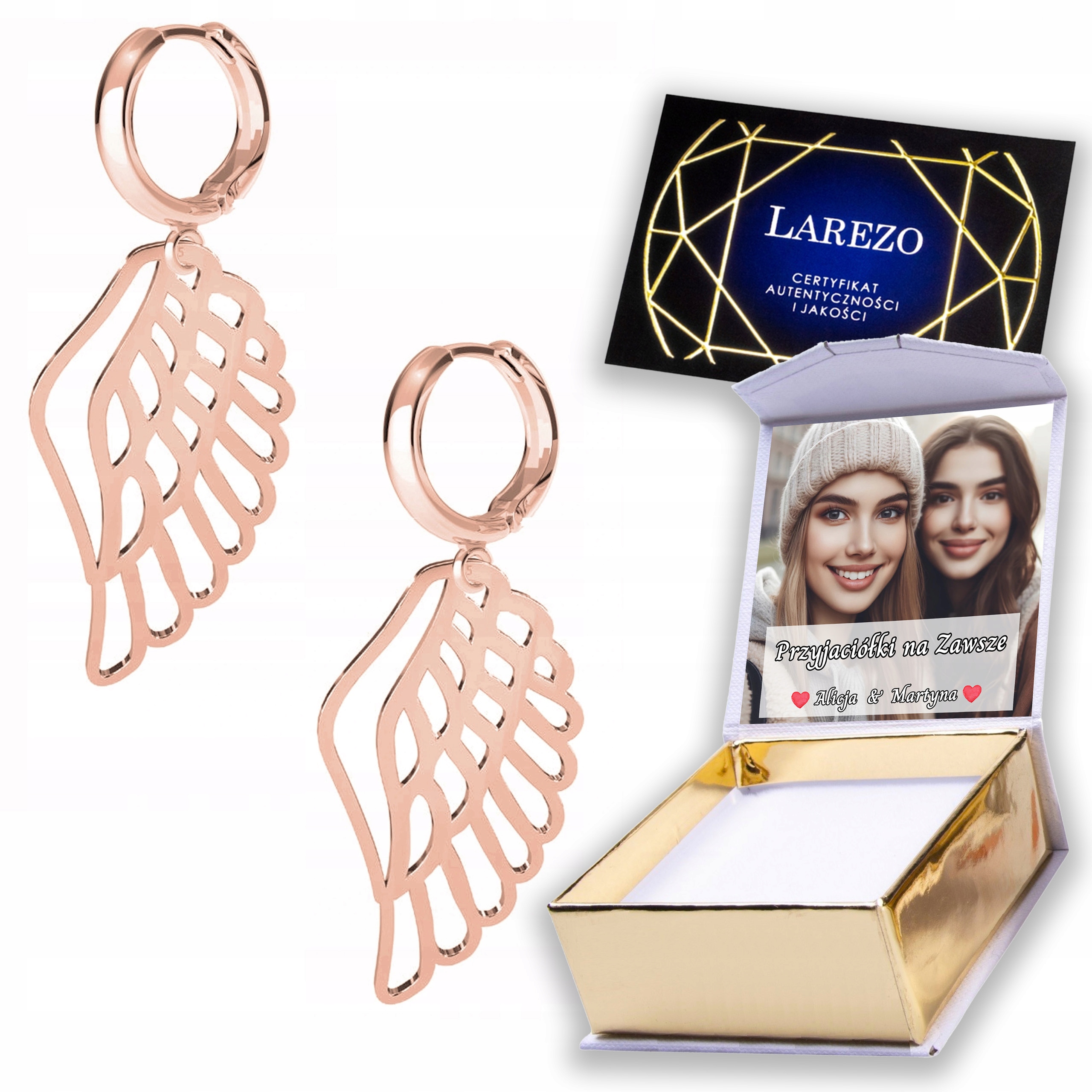 Náušnice Pozlacené 925 Ažurové Křídlo Anděla Křídla Wings Potisk