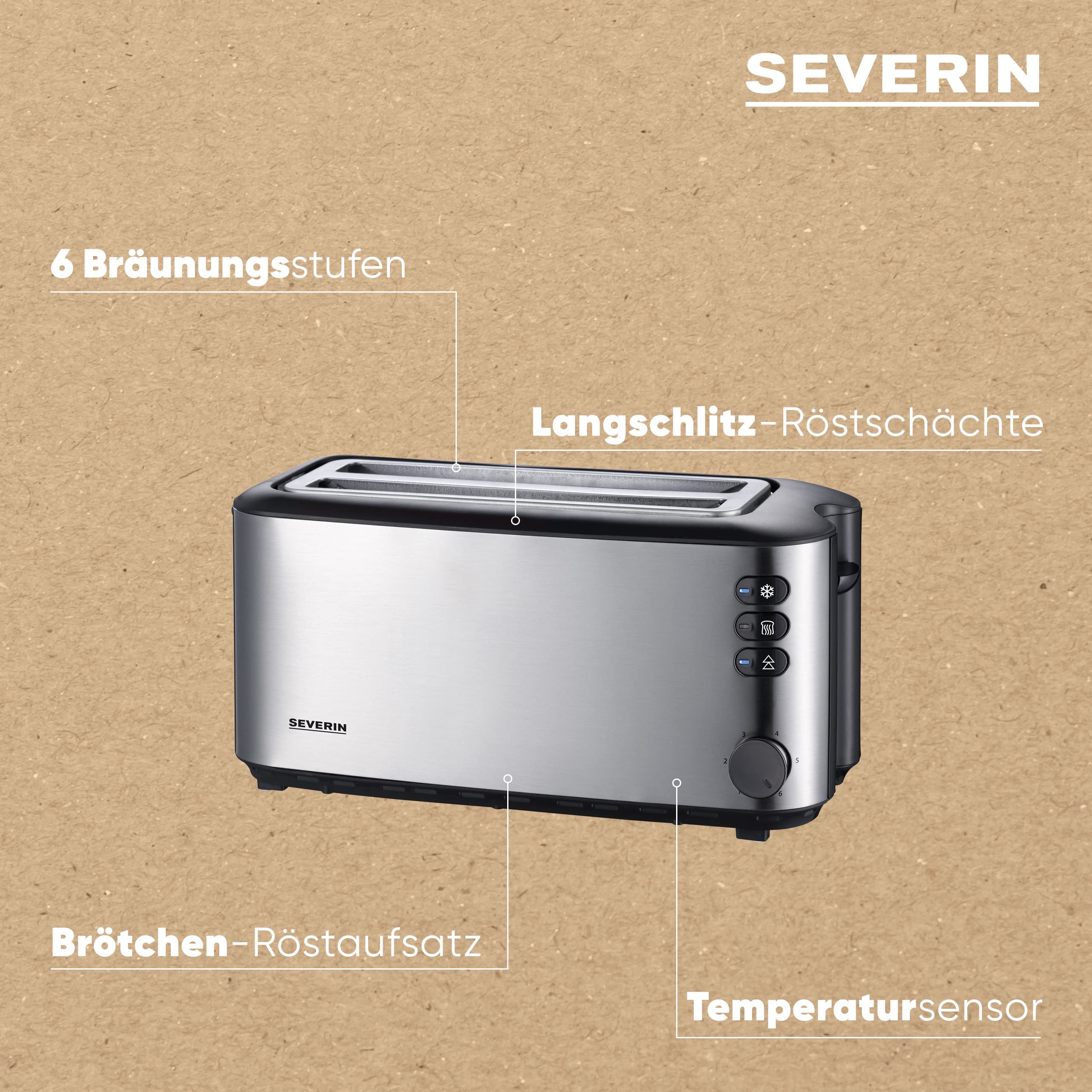 SEVERIN Toster Długi Na 4 Kromki Z Podgrzewaczem 1400W Czarny Stal — miniatura 5