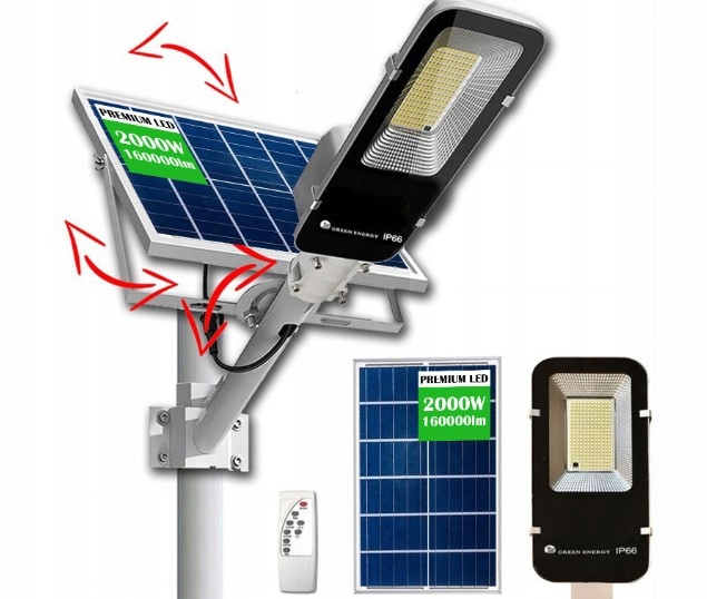 Solární Pouliční Lampa Led 2000W Panel s pohybovým senzorem Pilot