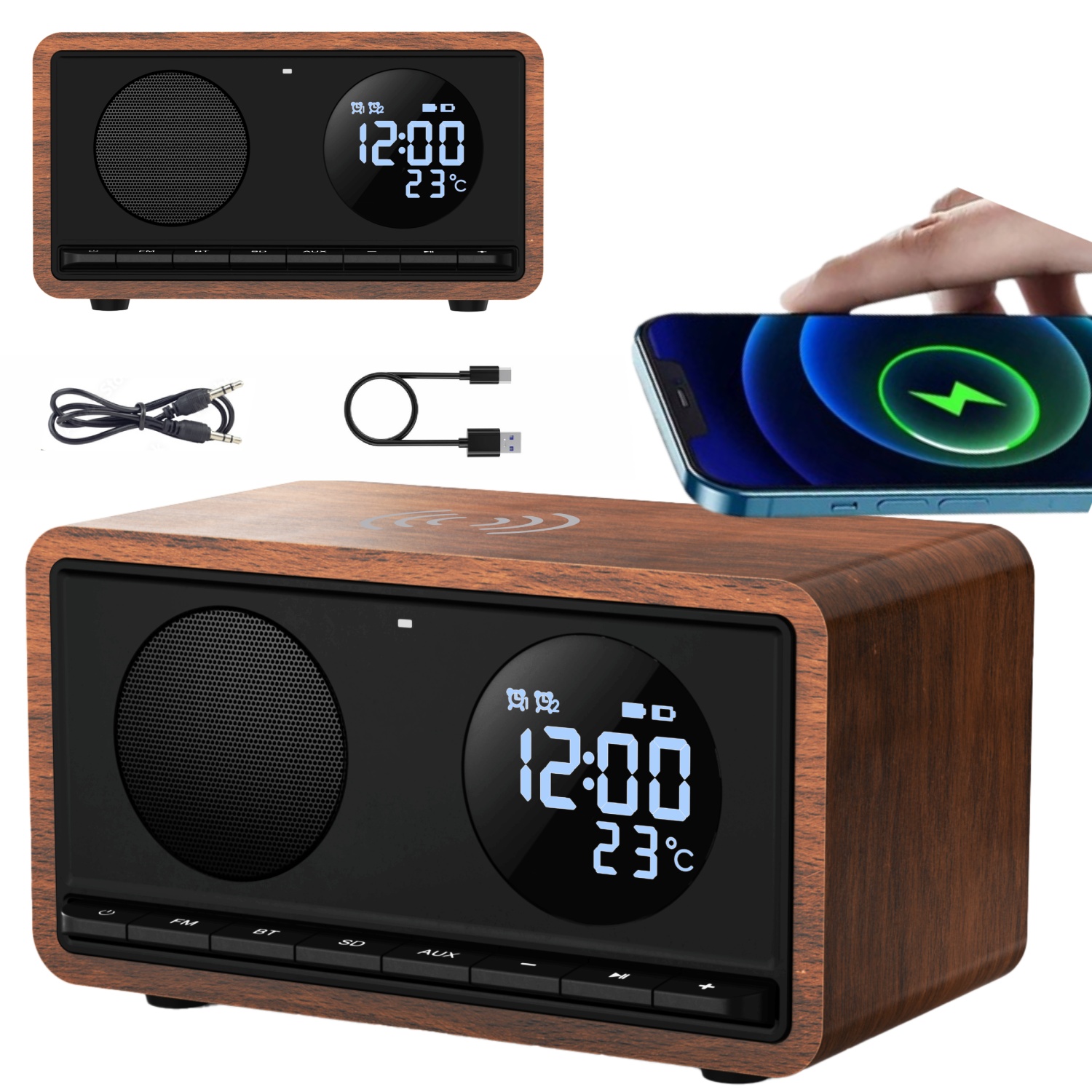 Радио батареи FM Манта радио часы Bluetooth индукции зарядное устройство Римини