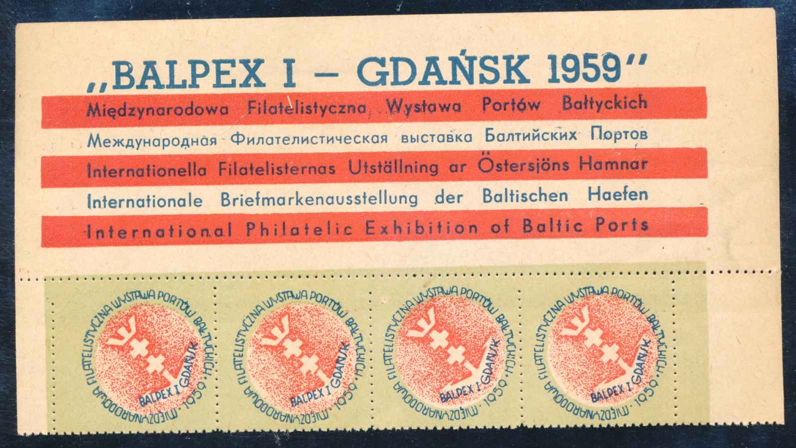 1959 GDAŃSK, WYSTAWA BALPEX, arkusz ząbkowany.