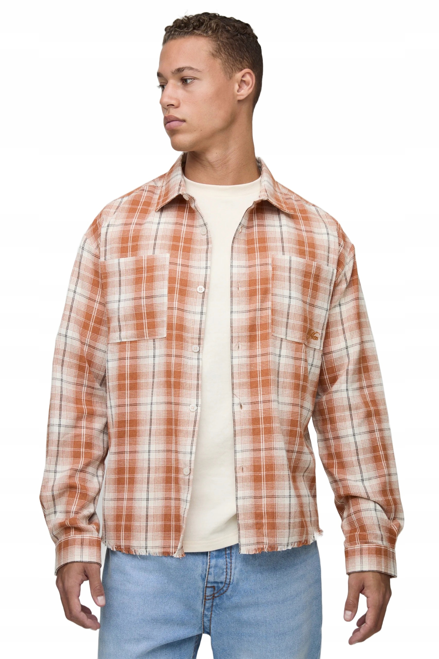 Boohooman Pánská Košile Casual Kostkovaná Oranžovo-bílá XXL Z3A