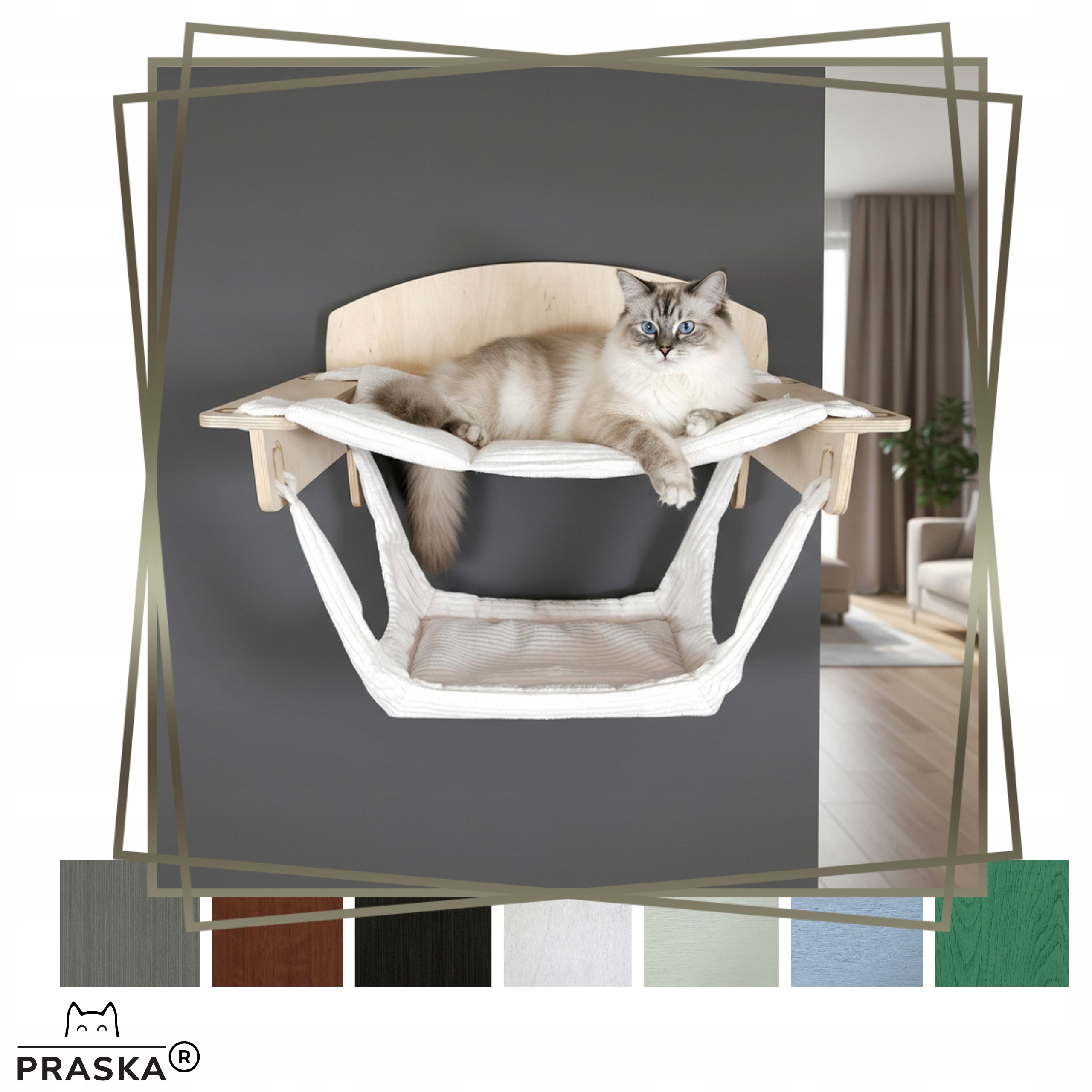 Levně Praska Police na zeď pro kočky 2 houpací sítě ShelfSoft 75x35 překližka Barva