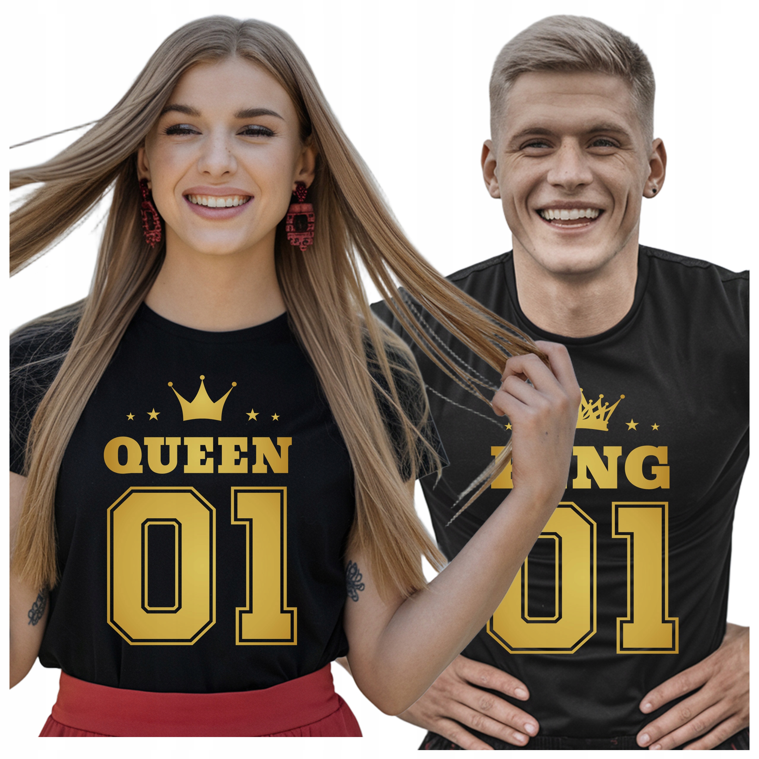 Trička Pro Páry Valentýna Zlatý Nápis King Queen Dárek Pro Ni