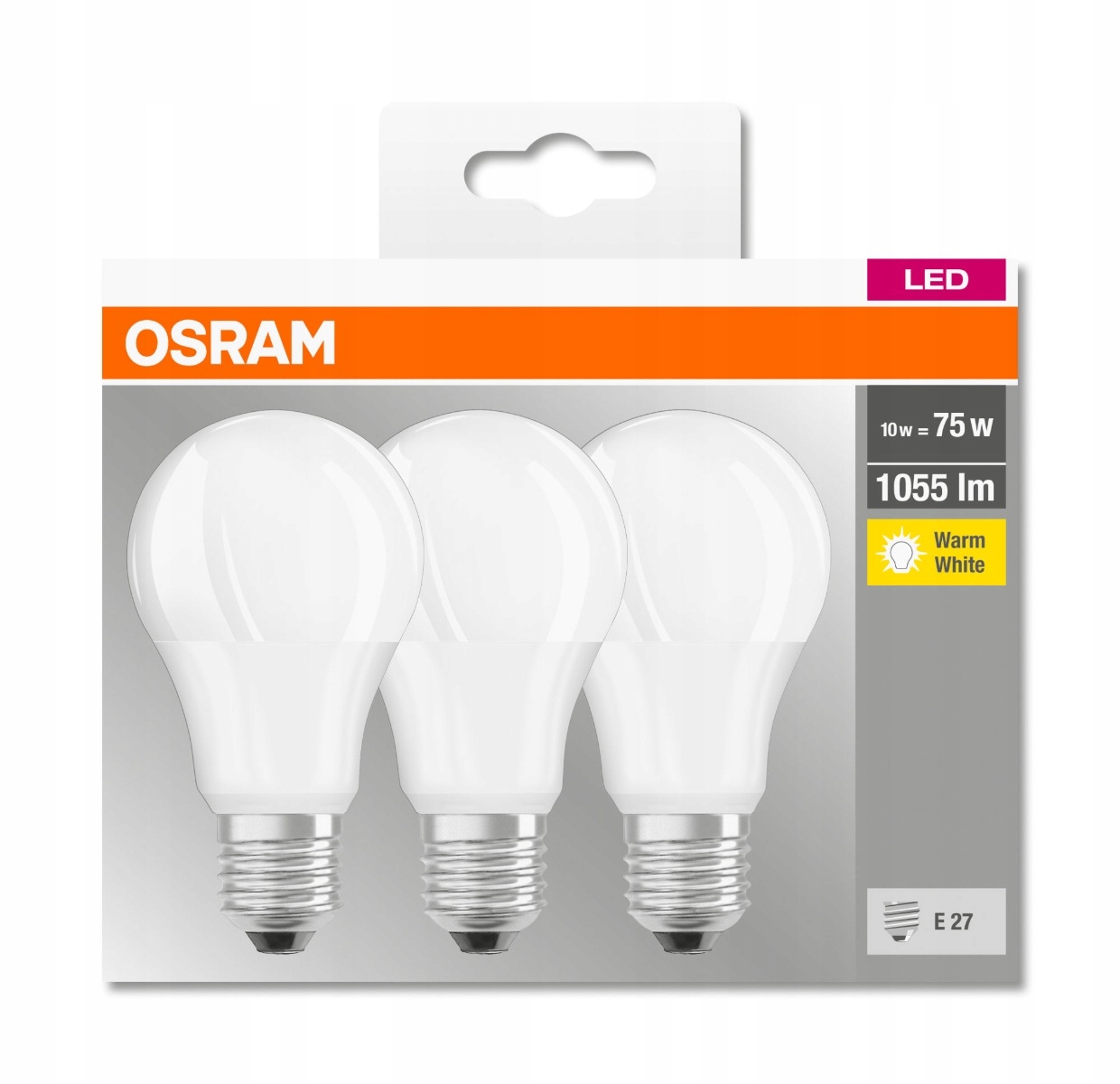 3X Żarówka LED E27 A60 10W = 75W 2700K OSRAM 3PAK EAN (GTIN) 4058075819436