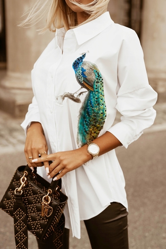 KOSZULA TUNIKA BAWEŁNA GUZIKI ptak paw 248 Marka Modaistyl