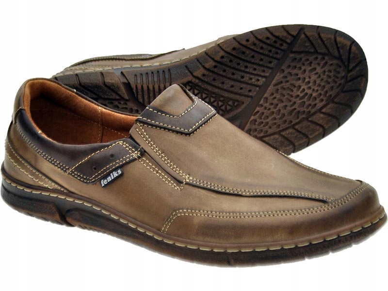 MĘSKIE POLSKIE MOKASYNY SKÓRZANE 102 BRĄZ 42 Model Mokasny