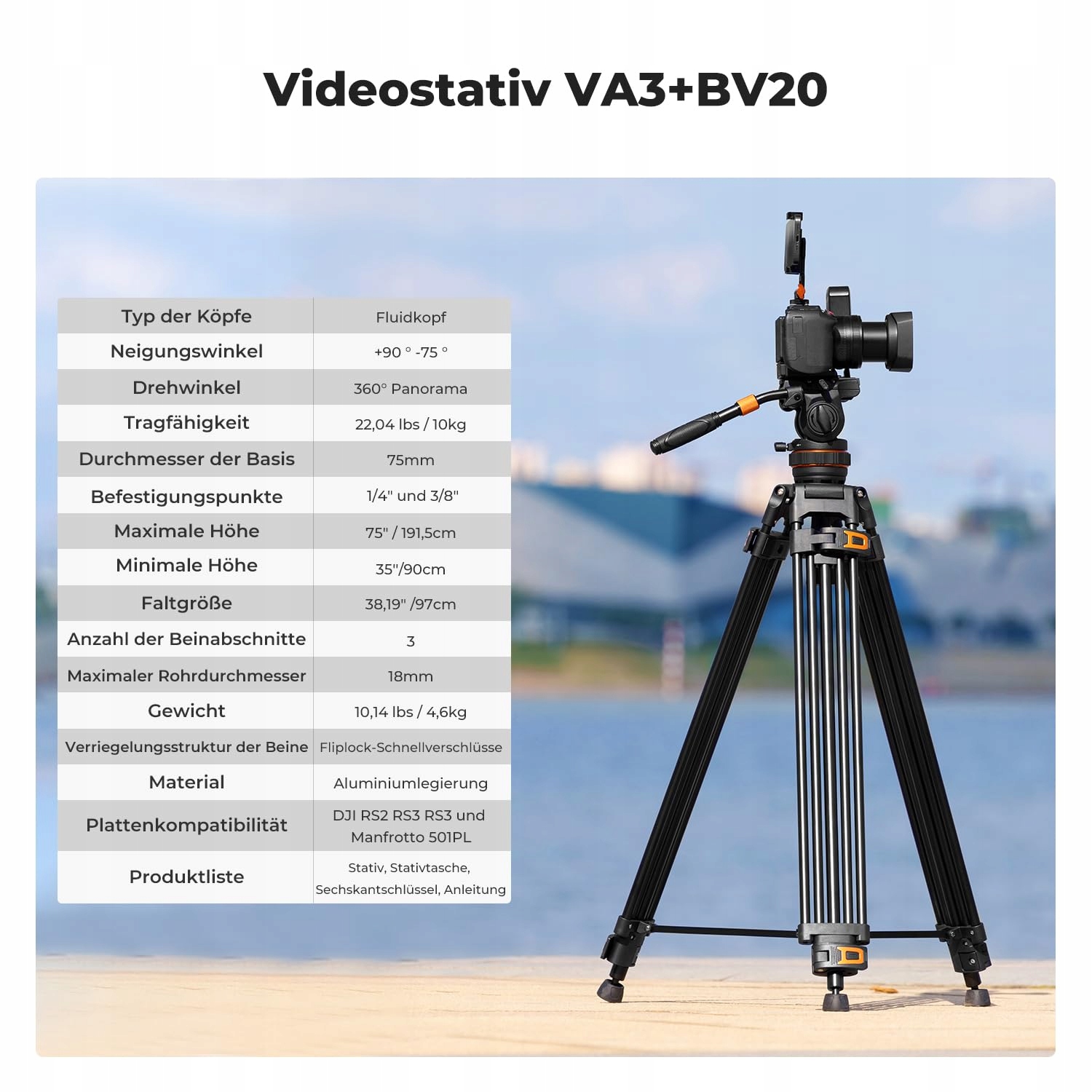 K&F CONCEPT Statyw Video 191cm 360° Głowica Fluidowa DSLR Camcorder 10kg — miniatura 2