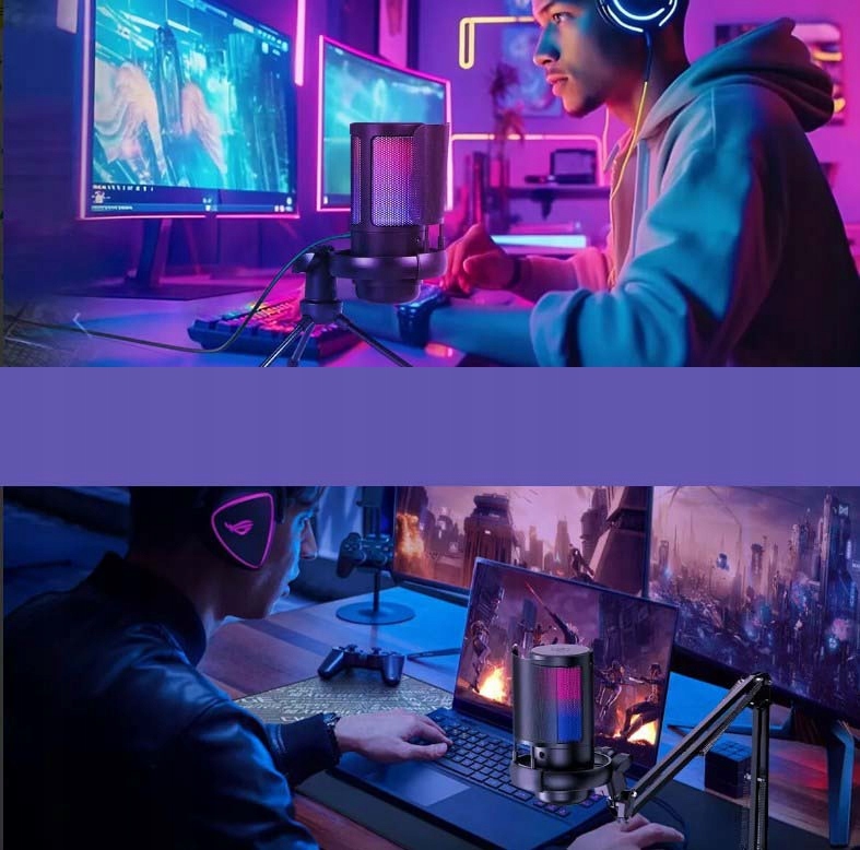 MIKROFON DO KOMPUTERA GAMINGOWY POJEMNOŚCIOWY FUNKCJA STUDYJNY USB RGB Model 6SV0071730