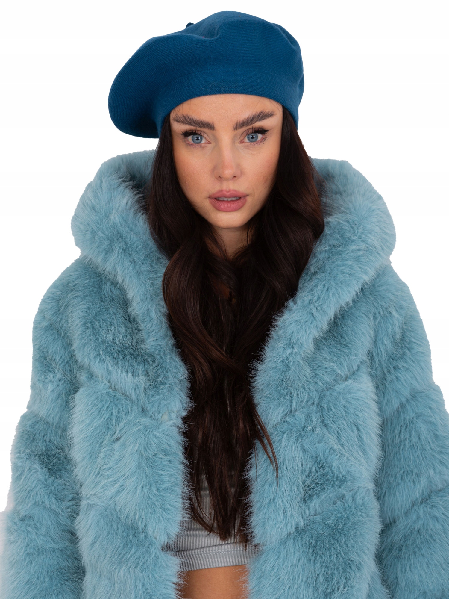 Jednokolorwy BERET DAMSKI z antenką KASZMIR