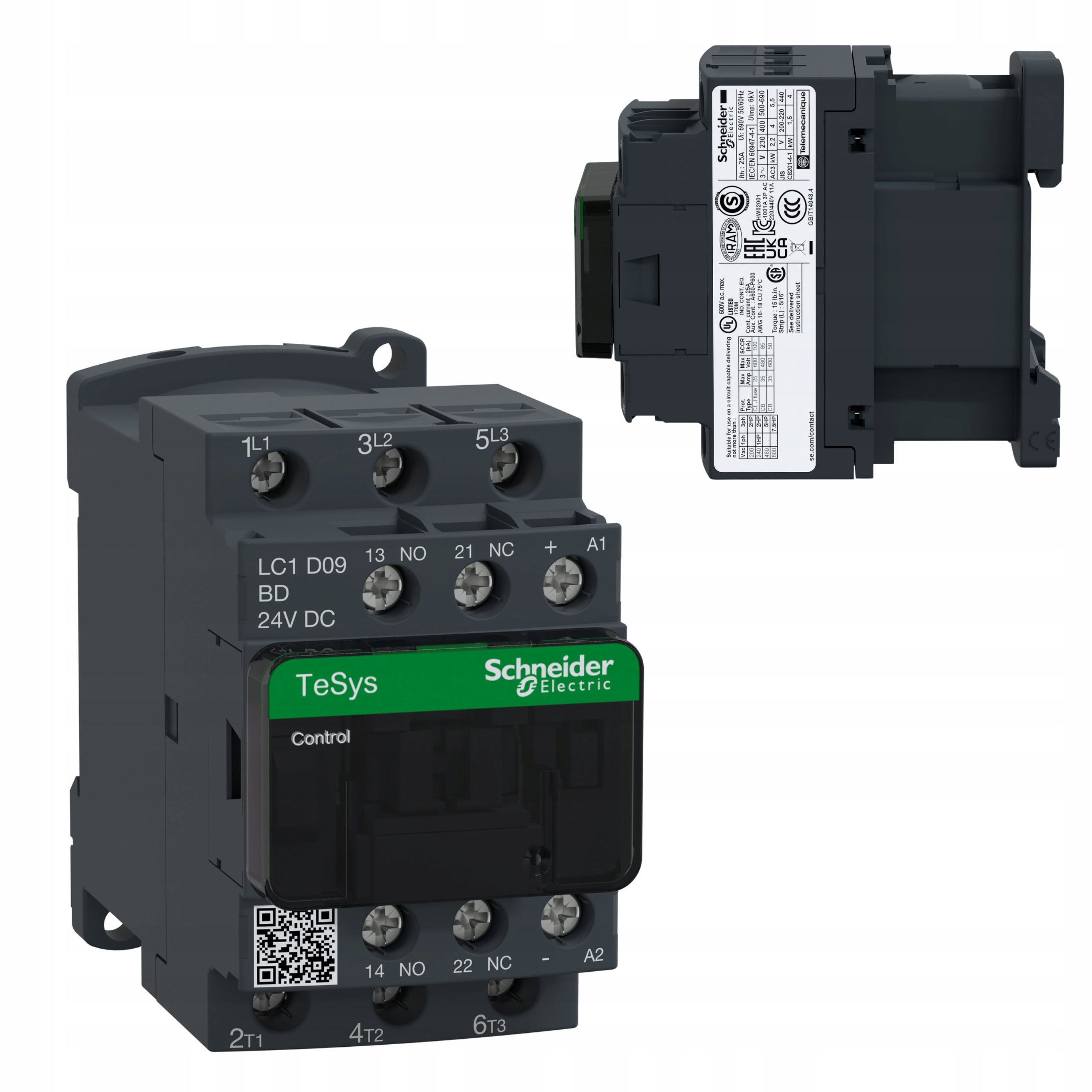 Stýkač výkonu TeSys pre Din lištu Schneider LLC1D09BD, 9A 3P 24VDC