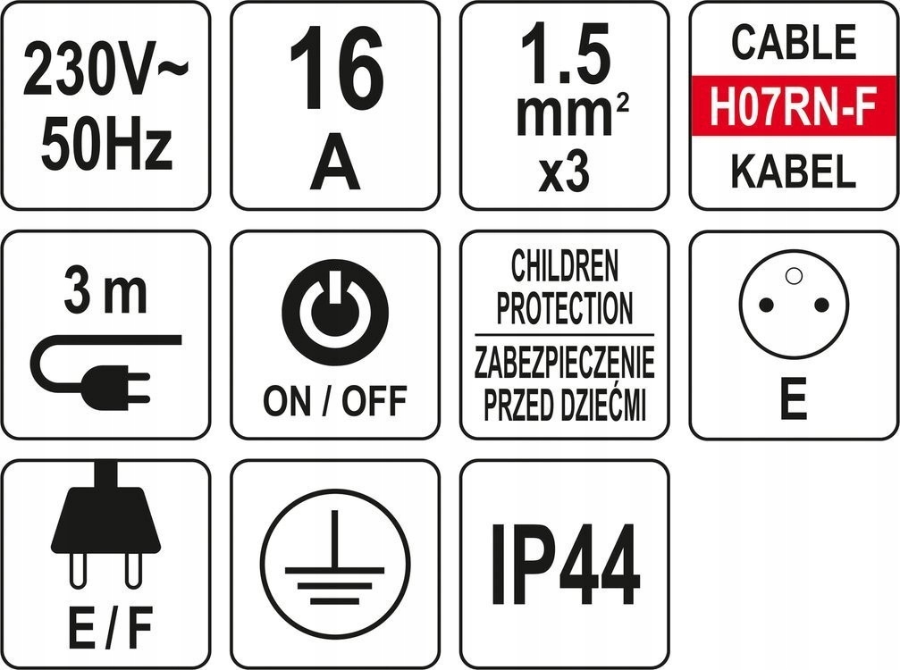 PRZEDŁUŻACZ BUDOWLANY LISTWA ZASILAJĄCA WARSZTATOWA IP44 5 GNIAZD WYŁĄCZNIK Typ listwowy