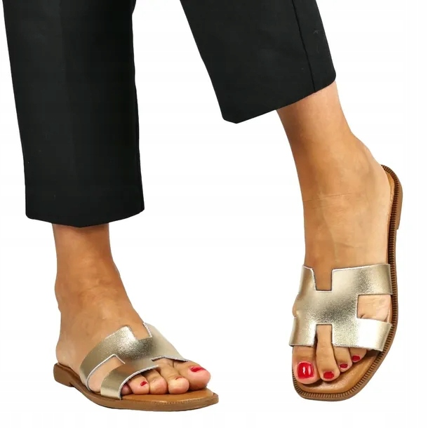 Kožené Nazouváky H Zlaté, Styl H Pohodlné, Měkké, 41