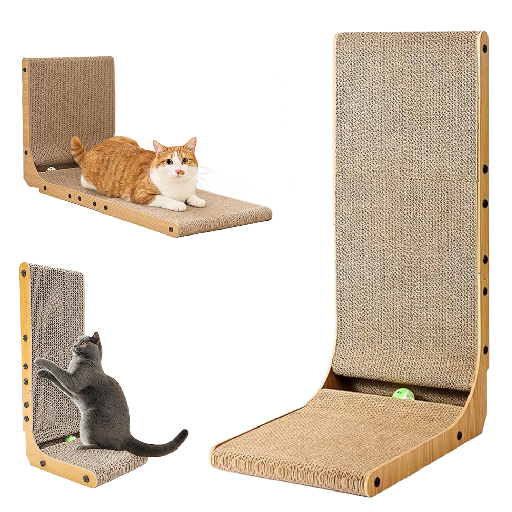 Škrabadlo L Tvar Pro Kočky 68 CM, Velký Prostor Na Škrábání S Hračkou