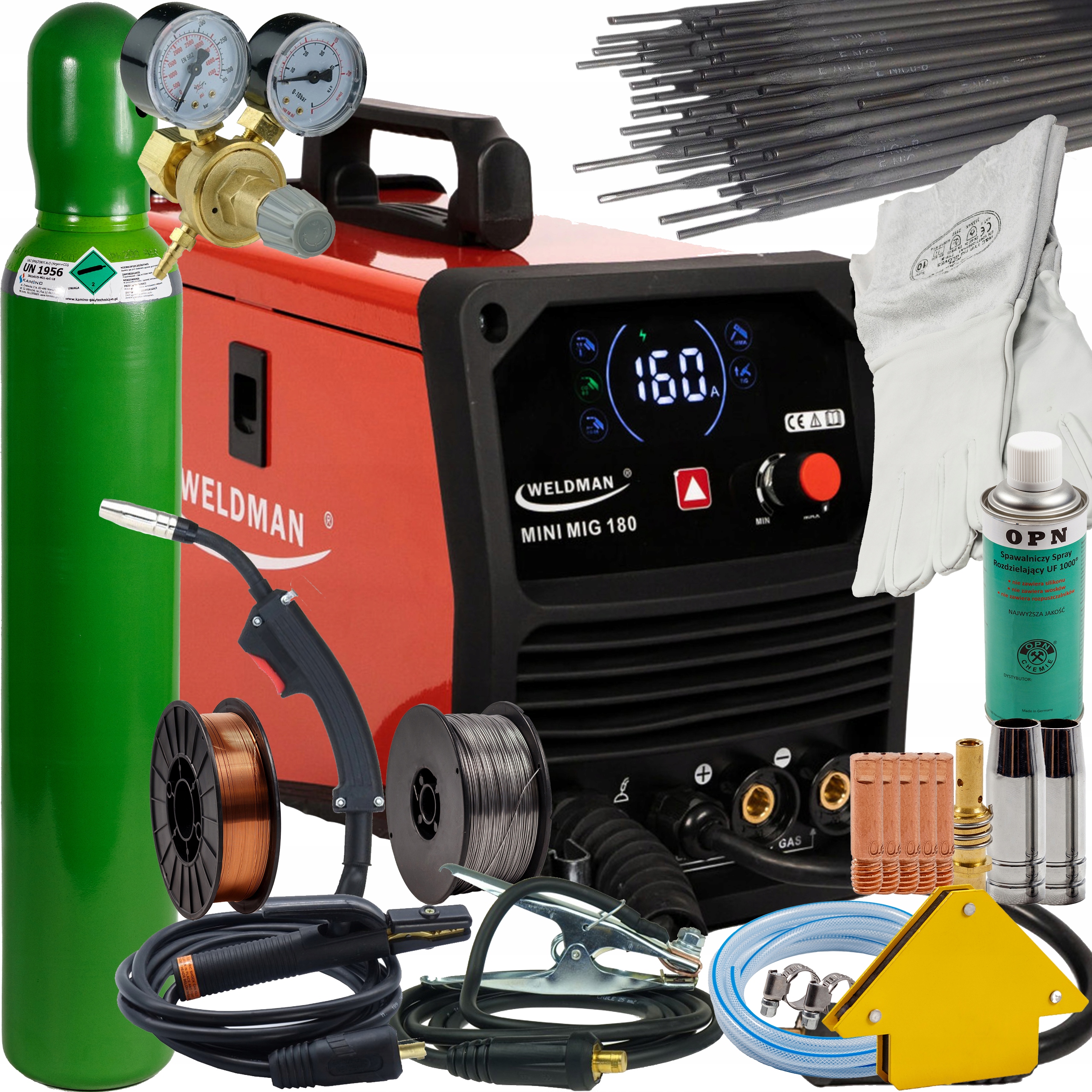 Svařovací stroj migomat s plynem a bez plynu Mini Mig 180 Synergia Weldman sada 3 kusů