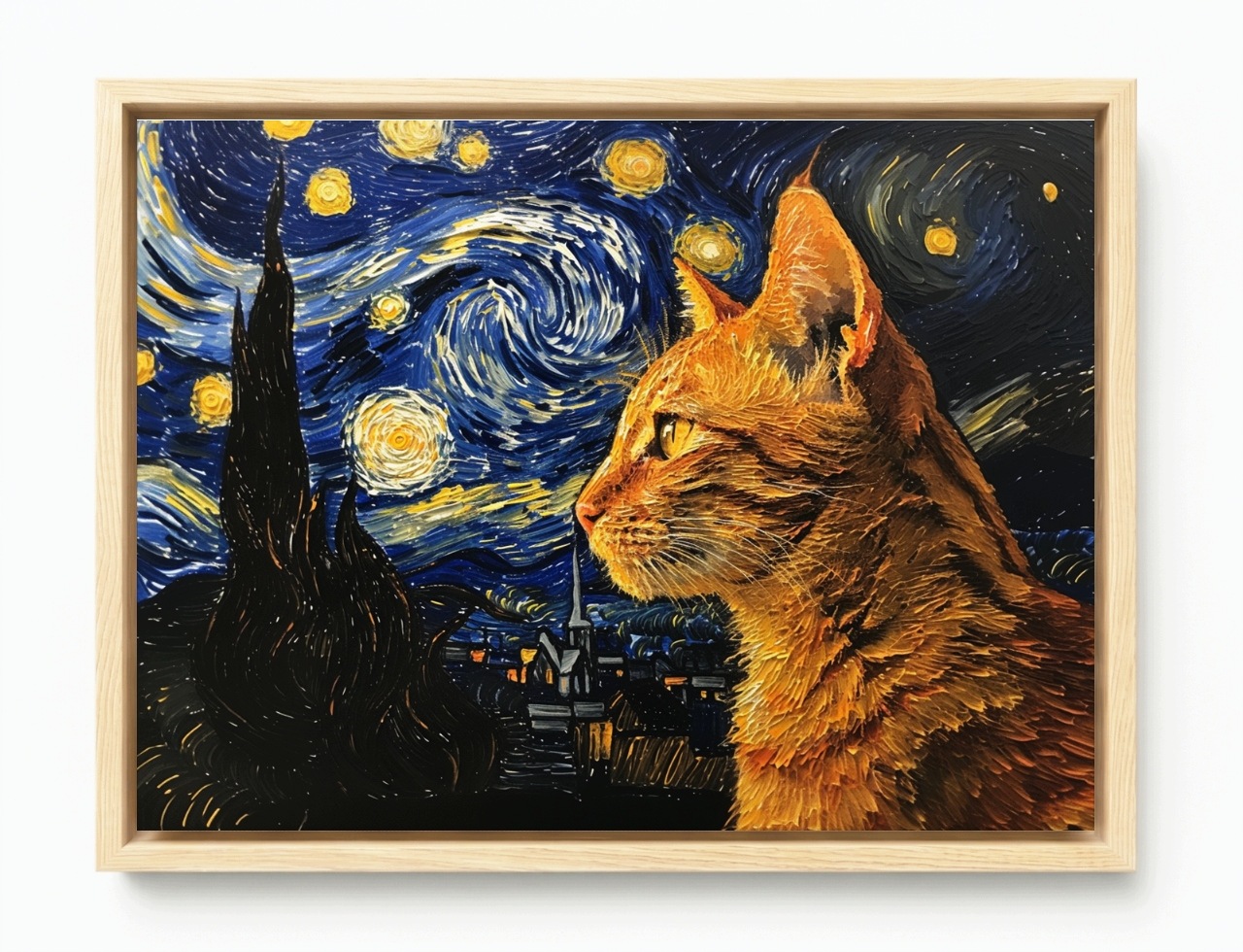 Obraz Rám American Box Olej Van Gogh Hviezdna Noc Rudy Mačka Kocur 80x60