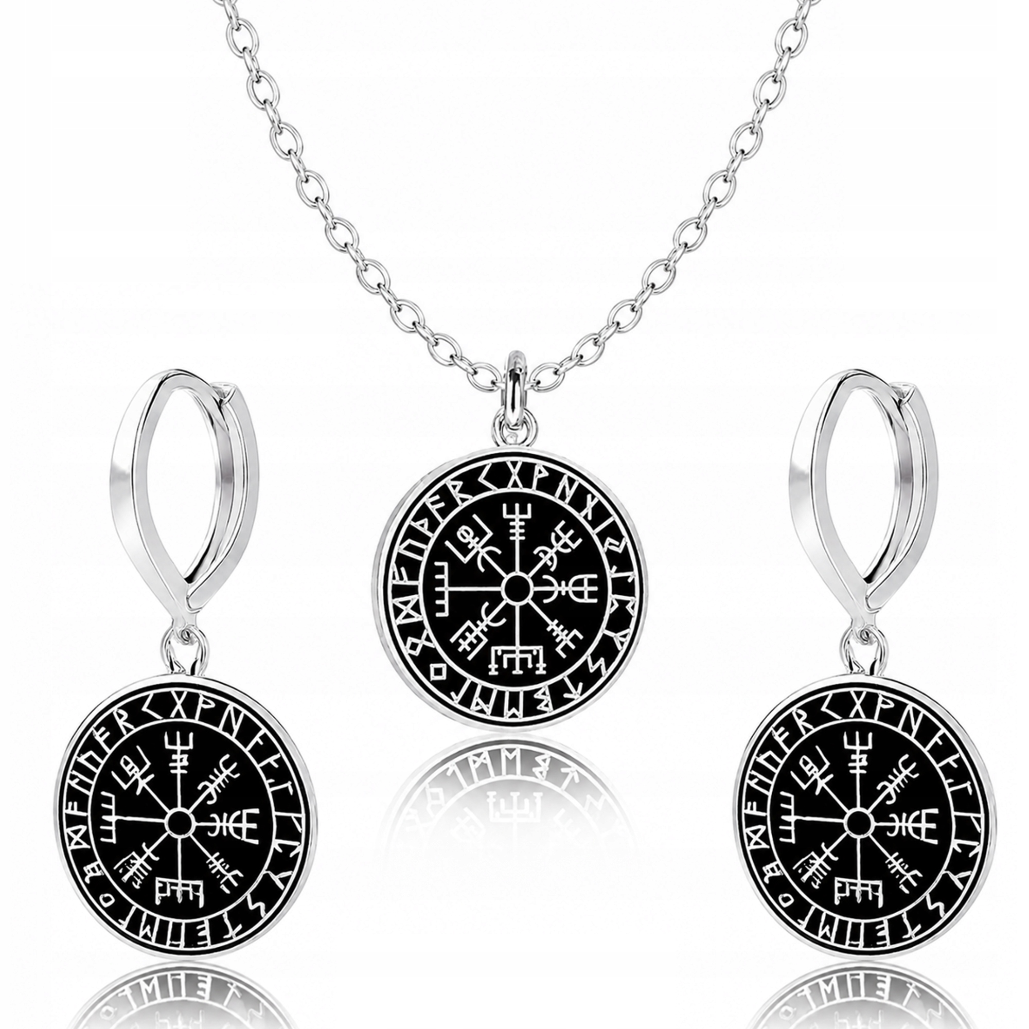 Runový Kompas Vikingů Vegvisir Stříbrný komplet rolo oval stříbro 925