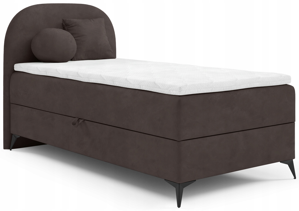 Postel pro mláděž 90x200 cm Lunelle s úložným prostorem, hnědá, sametová, levá