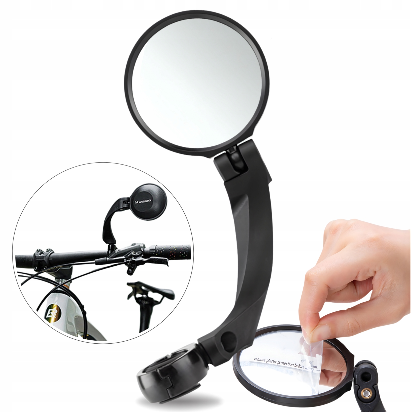 LUSTERKO ROWEROWE LEWE NA KIEROWNICĘ SZEROKIE POLE WIDZENIA REGULOWANE 360°