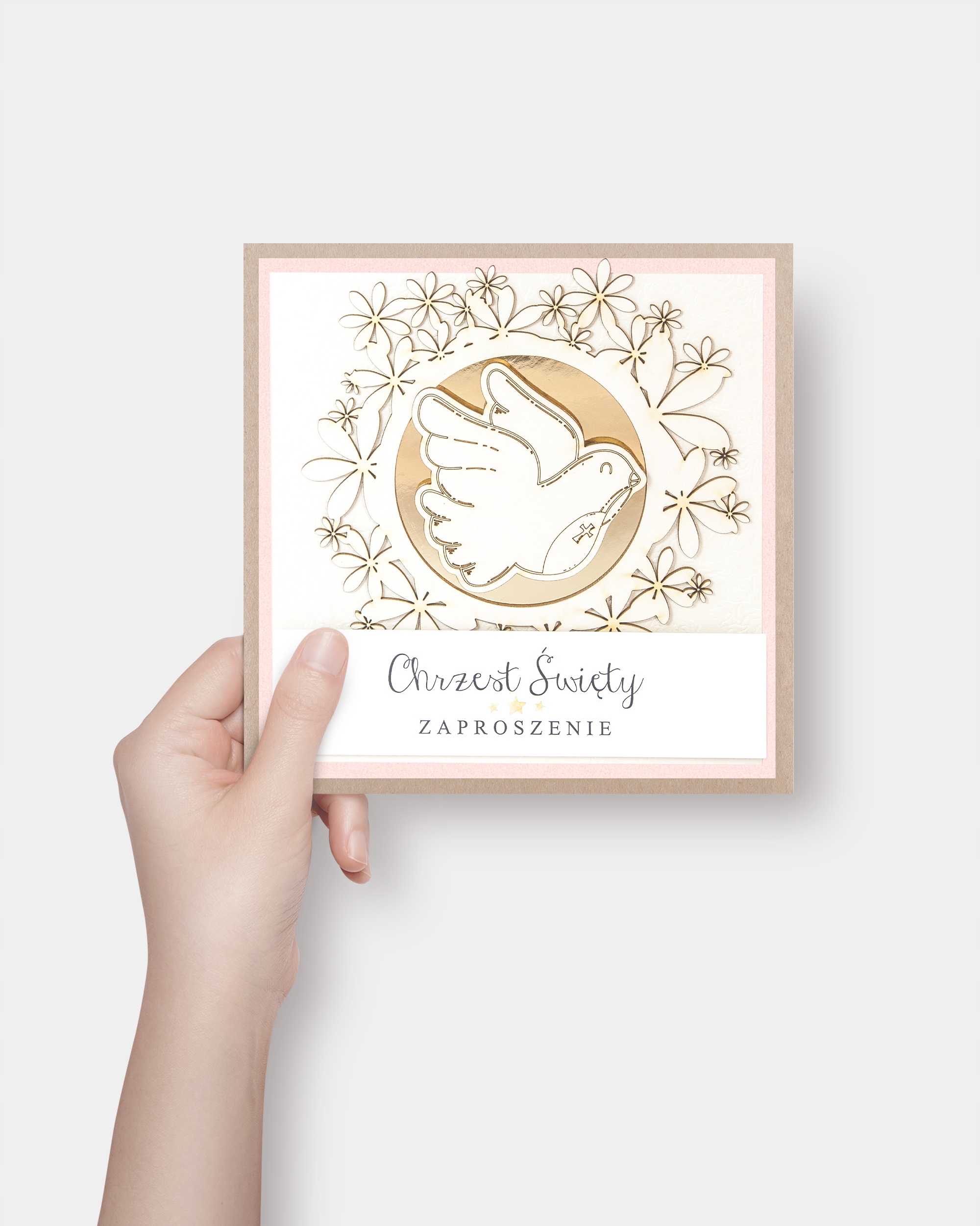 Zaproszenie na chrzest personalizowane z kopertą „Jolly Dove Ecru Pink” Marka bez marki