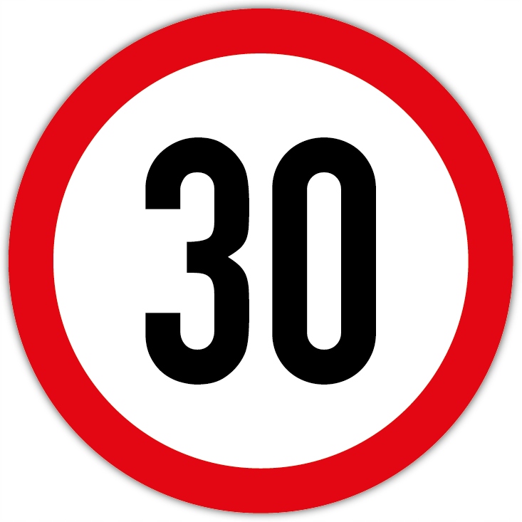 

Ograniczenie prędkości do 30km/h, B-33 – naklejka