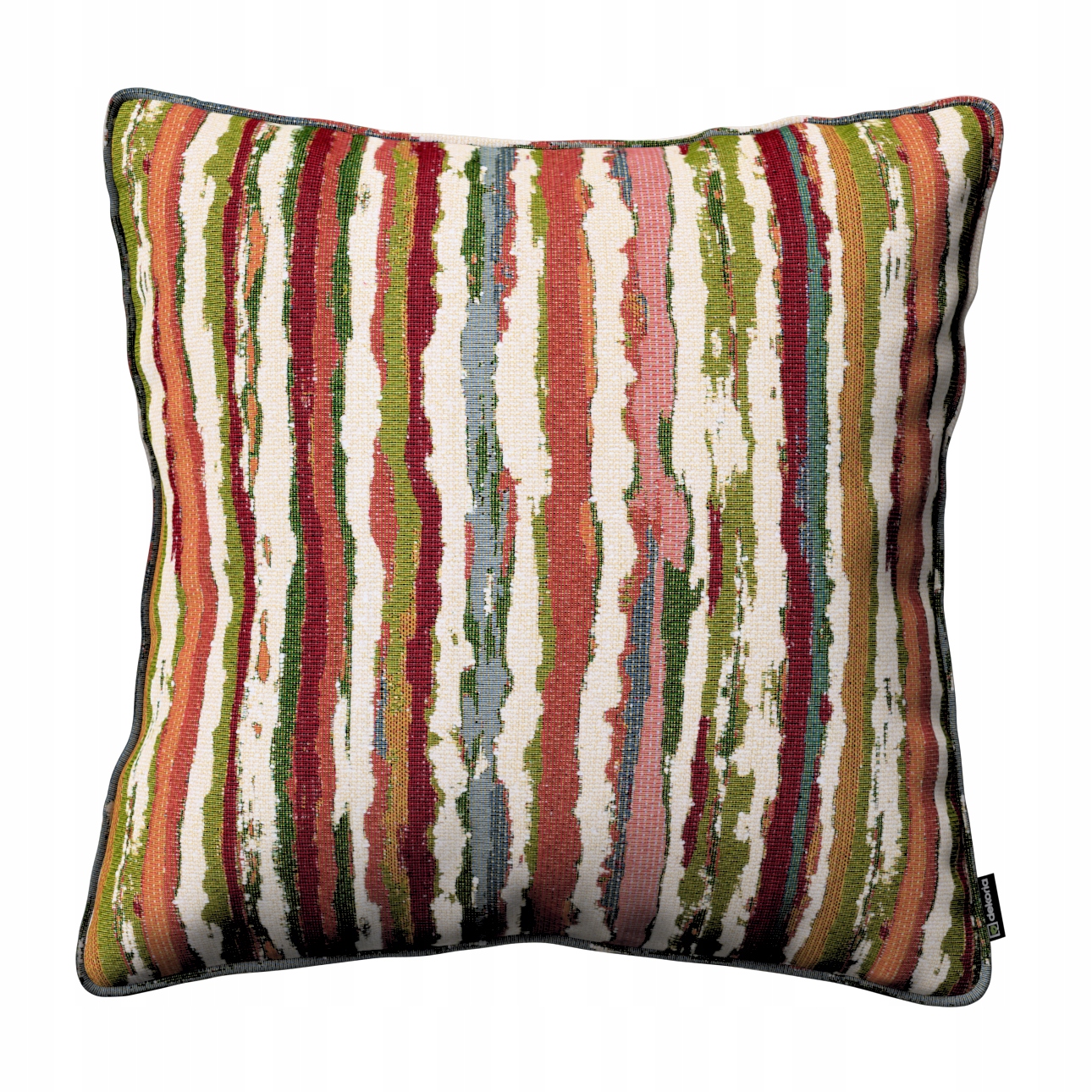 Povlak na polštář 60x60 červeno-zelené pruhy na krémovém pozadí