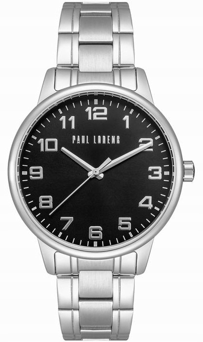 Pánské hodinky Paul Lorens křemenný ciferník černý, stříbrný náramek 42 mm