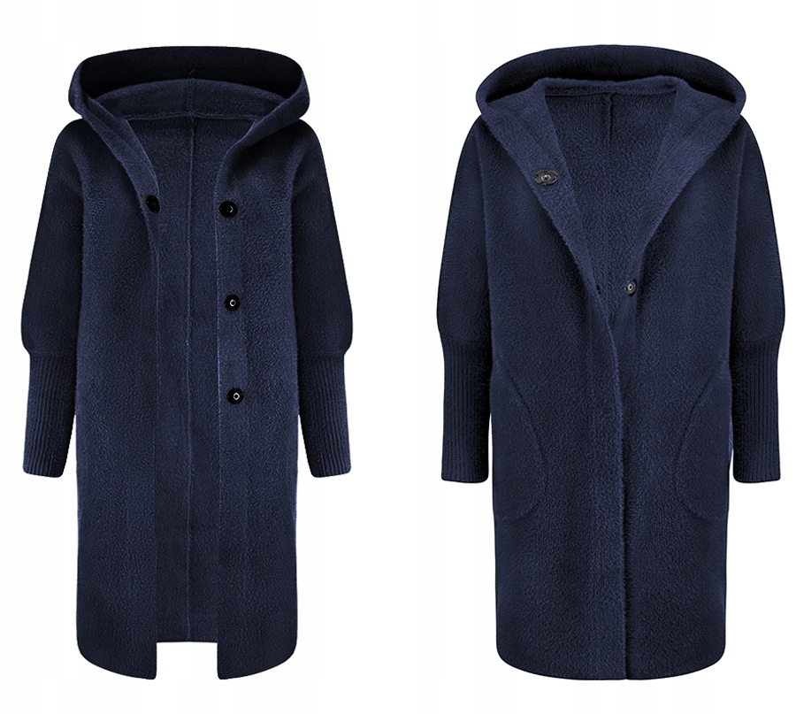 Teplá Alpaka Kabát Přehoz Z Vlny Barva Tmavě Modrá