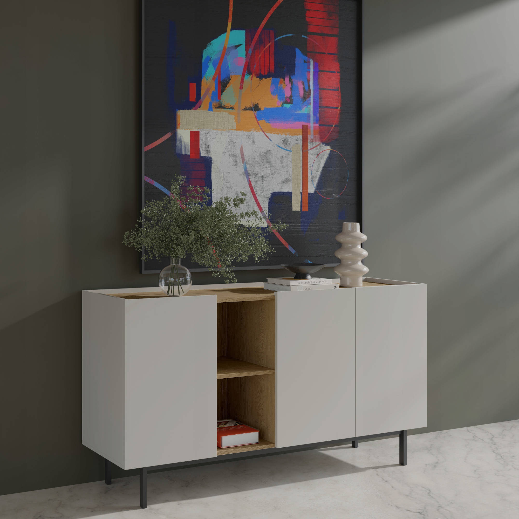 Komoda z drzwiami uchylnymi Noel 3D 165 Kaszmir / Dąb Cremona